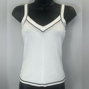Vintage Olo Cream/Black Trim Designer Knit Shell Tank Top Sz S